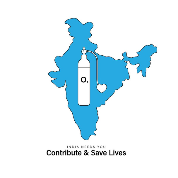 illustrazione vettoriale per bombola di ossigeno-contribuire e salvare vite-India ha bisogno di voi. - Vettoriali, immagini