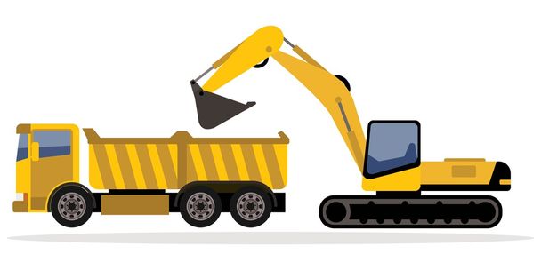 Excavator and truck - Vector, Image