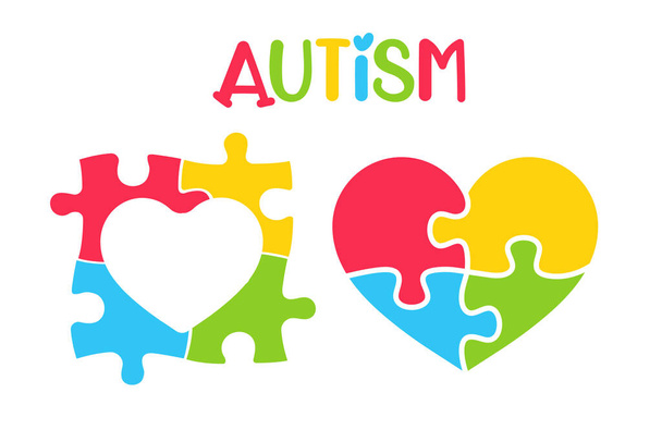 Heart shaped colorful puzzle The concept of children with autism. isolate on background. - Vector, afbeelding
