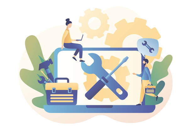 Handyman services. Husband for an hour online. Repairman with tool box. Modern flat cartoon style. Vector illustration on white background - Vector, Image