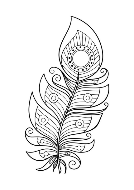 Doodle Feather coloring book page Протидія дорослим і дітям. Zentangle чорно-білий малюнок - Вектор, зображення