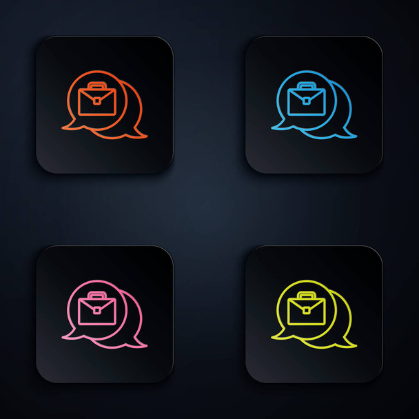 Color neon line Online working icon isolated on black background. Freelancer man working on laptop at his house. Remote work. Distant job concept. Set icons in square buttons. Vector. - Vector, Image