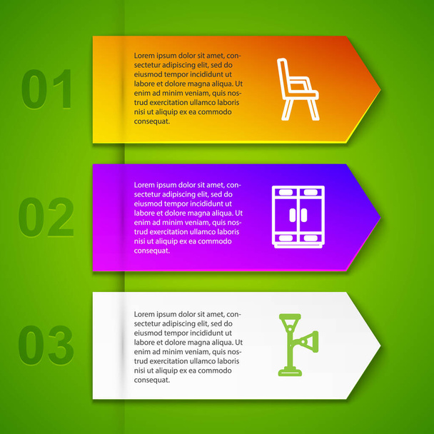 Set line Armchair, Wardrobe and Floor lamp. Business infographic template. Vector - Wektor, obraz