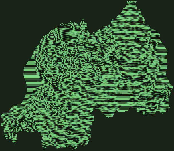 Τοπογραφικός στρατιωτικός χάρτης ραντάρ της Δημοκρατίας της Ρουάντα με σμαραγδένιες πράσινες γραμμές περιγράμματος σε σκούρο πράσινο φόντο - Διάνυσμα, εικόνα