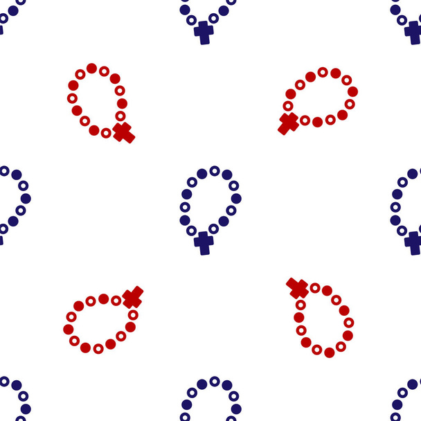Blu e rosso rosario perline religione icona isolato modello senza soluzione di continuità su sfondo bianco. Vettore. - Vettoriali, immagini