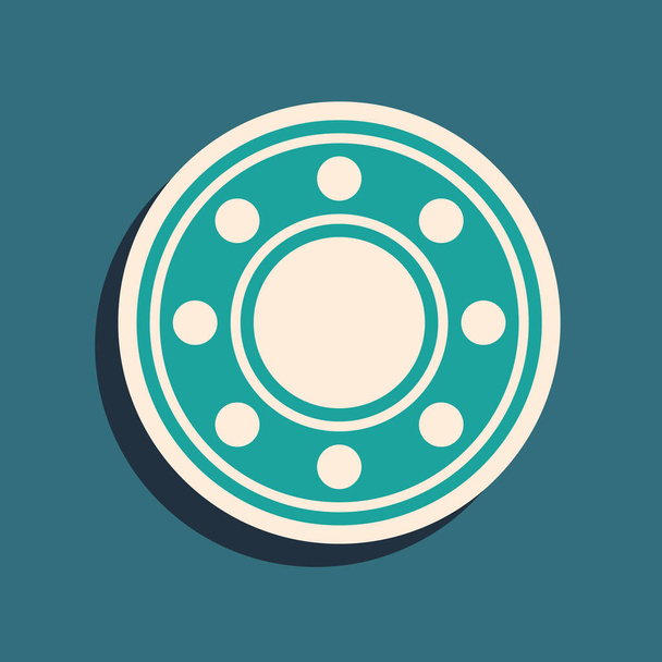 Green Bicycle ball bearing icon isolated on green background. Long shadow style. Vector. - Вектор, зображення