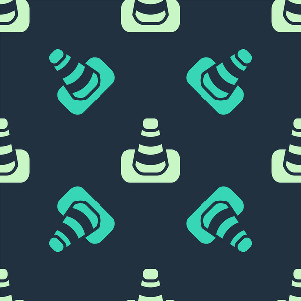 Groen en beige Traffic cone icoon geïsoleerd naadloos patroon op blauwe achtergrond. Vector - Vector, afbeelding