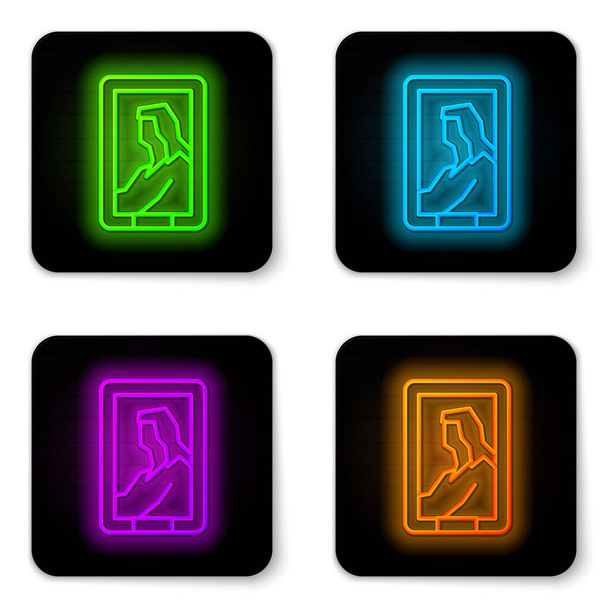 Glowing neon line Portrait picture in museum icon isolated on white background. Black square button. Vector. - Vector, Image