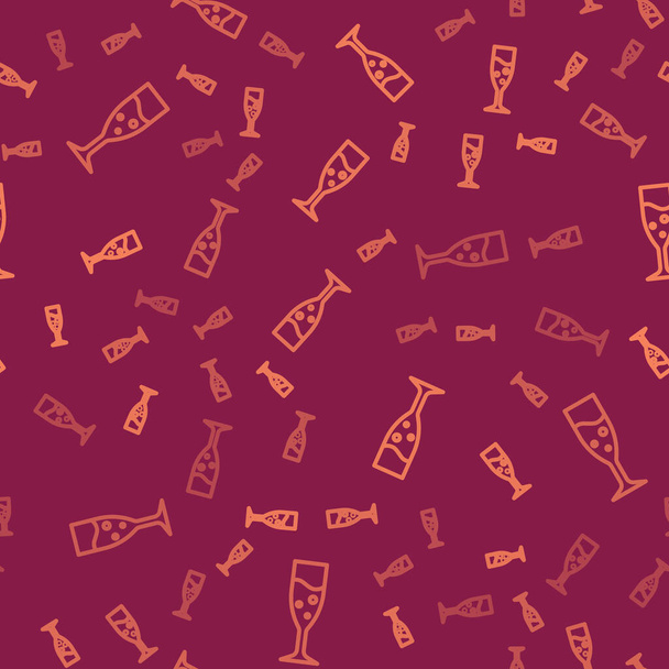 Línea marrón Copa de champán icono aislado patrón sin costuras sobre fondo rojo. Vector. - Vector, Imagen