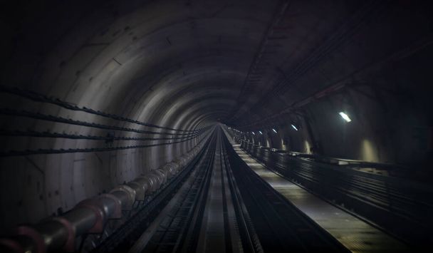 Metro túnel de metrô de sentido único subterrâneo com efeito borrão. desfocagem - Foto, Imagem