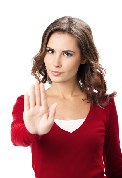 Serious woman with stop gesture, isolated - Foto, Imagem