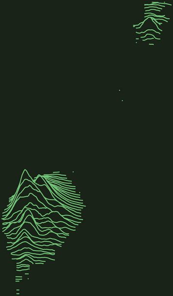 Топографічна військова радарна тактична карта Демократичної Республіки Сан-Томе і Принцип з зеленими контурними лініями на темно-зеленому фоні. - Вектор, зображення