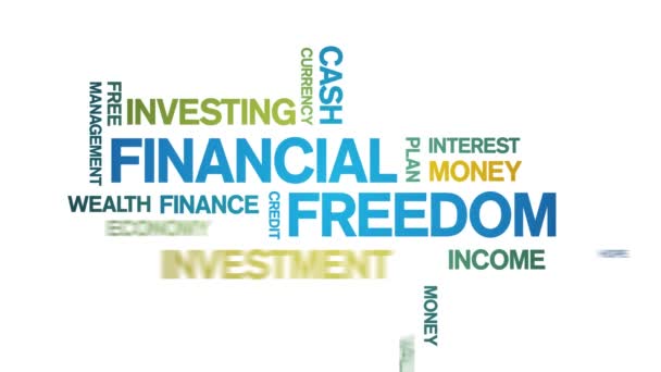4k Financial Freedom Animated Tag Word Cloud, Κείμενο κινούμενο σχέδιο χωρίς ραφή. - Πλάνα, βίντεο