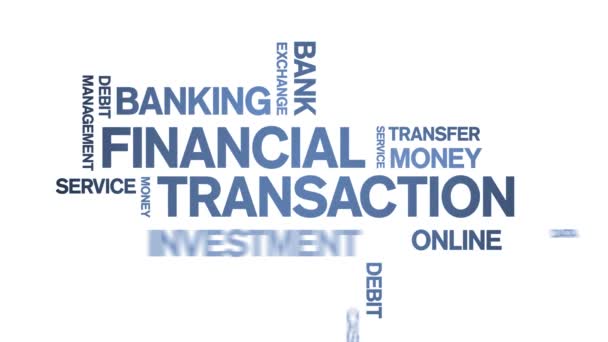 4k pénzügyi tranzakció animált címke Word Cloud, szöveg animáció zökkenőmentes hurkot. - Felvétel, videó