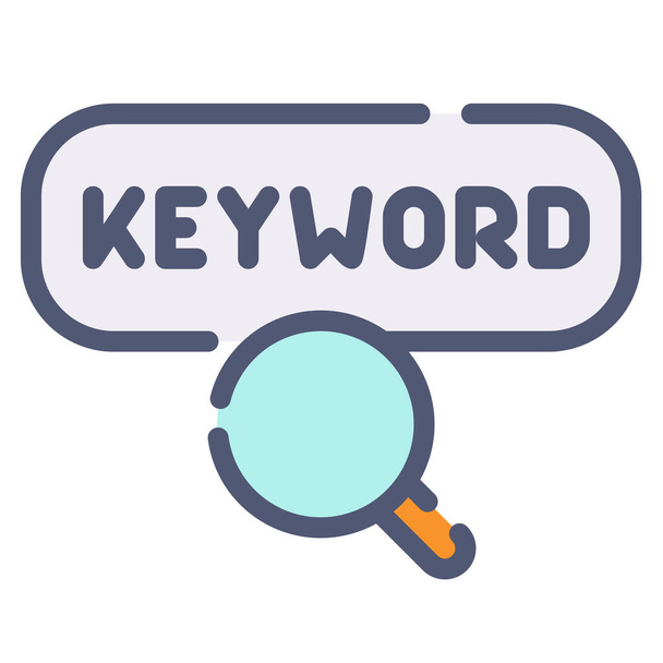 ключевое слово find search seo single isolated icon with flat dash or dashed style vector illustration - Вектор,изображение