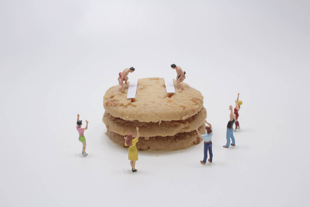 de minifiguur van sumo worstelaar op koekje - Foto, afbeelding