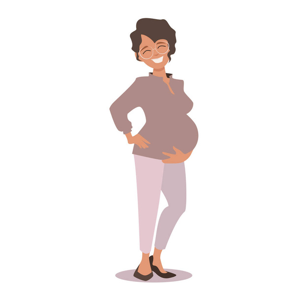 Pregnant Girl Stands in Casual City Clothes - Vector, Image