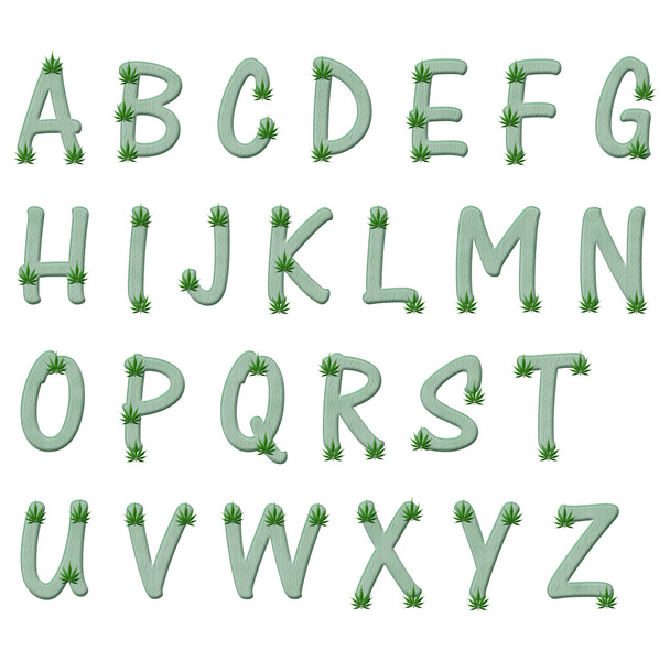 Buchstaben für grünes und Marihuana-Blatt - Foto, Bild