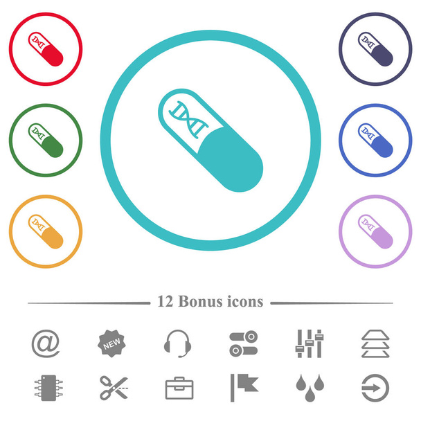 Medicina con molecola di DNA icone a colori piatti a forma di cerchio contorni. 12 icone bonus incluse. - Vettoriali, immagini