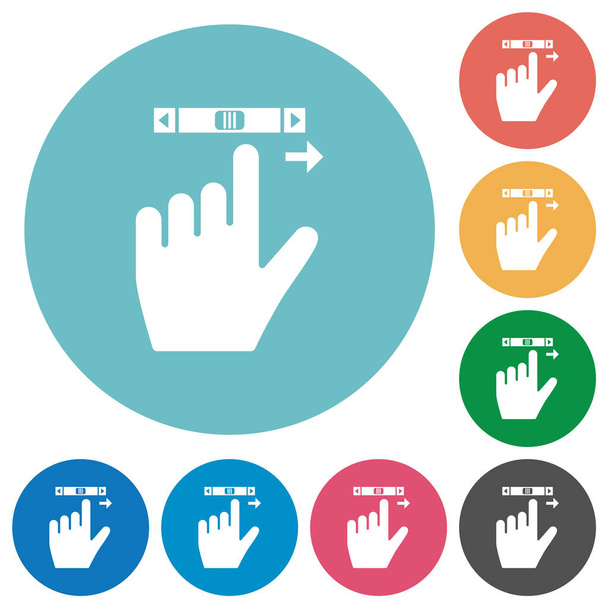 levoruký posuvník pravé gesto ploché bílé ikony na kulaté barevné pozadí - Vektor, obrázek