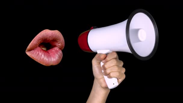 Männliche Lippen bewegen sich mit Lautsprecher - Filmmaterial, Video