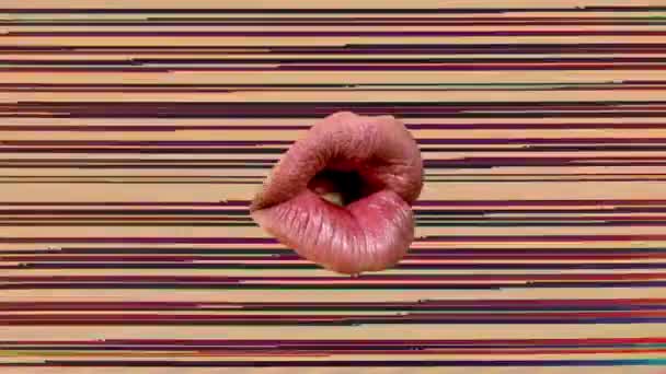 Los labios masculinos se mueven contra la televisión estática - Metraje, vídeo