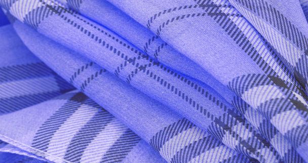 silk, lilac fabric (baby blue), checkered wallpaper in a cage tartan. Scottish tartan dress. Textile pattern from classic fabrics. Fabric textile pattern illustration. - Fotoğraf, Görsel