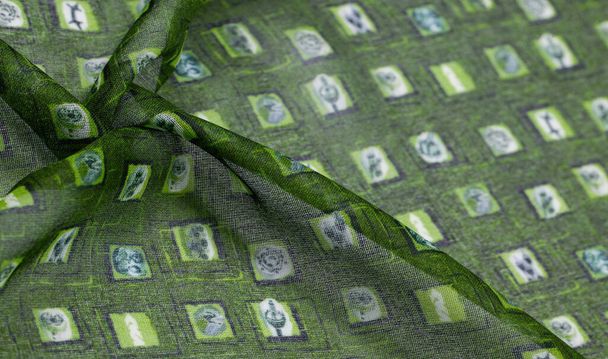 vihreä silkki kangas, herkkä kudonta, tarkista tulostaa fantasia huivi, muotoilu, harjakattoisia kudonta. Tekstuuri, tausta  - Valokuva, kuva