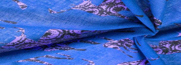 Tejido de algodón azul con estampado de silueta de ciervo, Decoración moderna, Arte textil, Diseño, pintura futurista moderna. Textura, fondo, patrón, - Foto, imagen