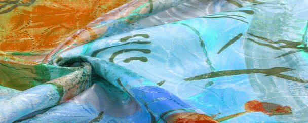 Seidenstoff in einer vom Künstler gezeichneten Palette, helle Farben, braun-gelb blaue Farbe, ungezügelte Fantasie, Textur, Hintergrund, Muster, Tapete - Foto, Bild