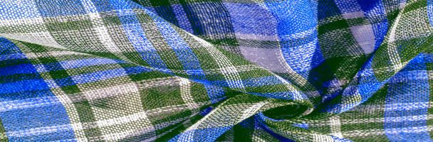 Skotlannin kangas culottes, sininen vihreä valkoinen kangas värit, ruudullinen kuvio, tausta rakenne, kuvio - Valokuva, kuva