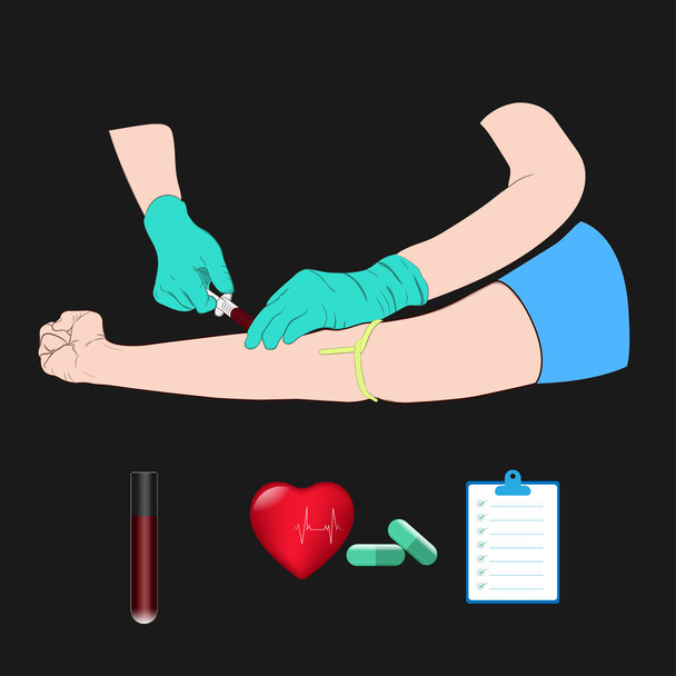Imagem de ilustração vetorial um médico usando uma agulha para extrair sangue de um investigador Para verificar o corpo - Vetor, Imagem
