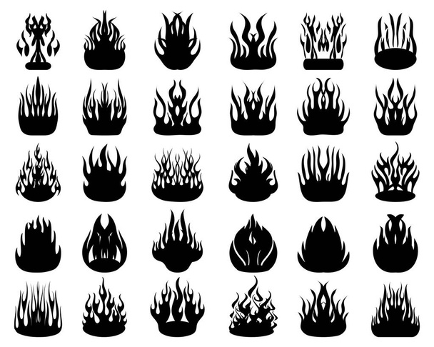 Siluetas negras de llamas de fuego sobre un fondo blanco - Vector, imagen