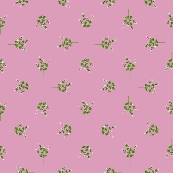 Little green wildflowers doodle seamless pattern in doodle style. Pink background. Summer bloom print. Graphic design for wrapping paper and fabric textures. Vector Illustration. - Vector, Image