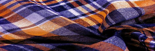 Textur, Hintergrund, Muster, schottischer Culotte-Stoff, blau und weiß, gelb, - Foto, Bild