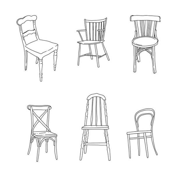 Trendikäs Skandinavian tasainen tuolit. Sisustussuunnittelu kuvitus. Ruokailu- ja olohuoneen tuolit.  - Vektori, kuva