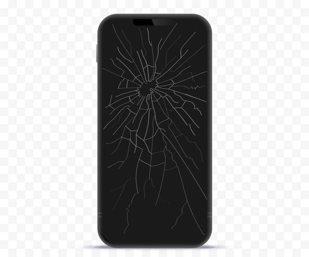 Сломанная векторная иллюстрация экрана мобильного телефона с прозрачным фоном. - Вектор,изображение