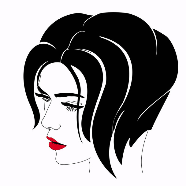 Piękne kobiety z czerwonymi ustami i krótką fryzurą - Wektor, obraz