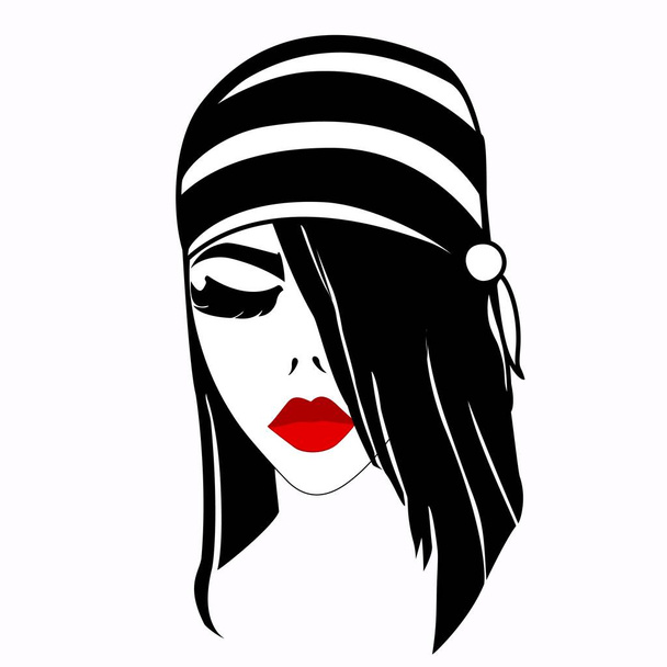 Junge, stylische Frauen mit Kopftuch. Rote Lippen und lange Wimpern - Vektor, Bild