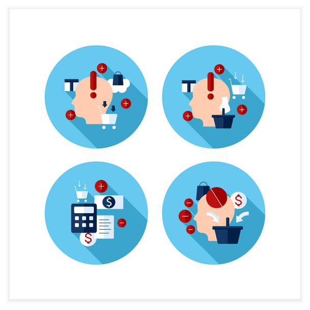 Mindful spendings flat icons set - Vector, Image