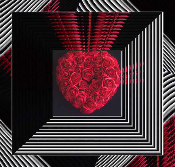 červené růže v abstraktní bílé spirály na černém pozadí  - Fotografie, Obrázek