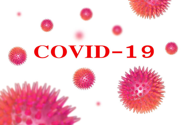 Napis COVID-19 na białym tle. Światowa Organizacja Zdrowia WHO wprowadziła nową oficjalną nazwę choroby Coronavirus o nazwie COVID-19. Ilustracja 3D - Zdjęcie, obraz