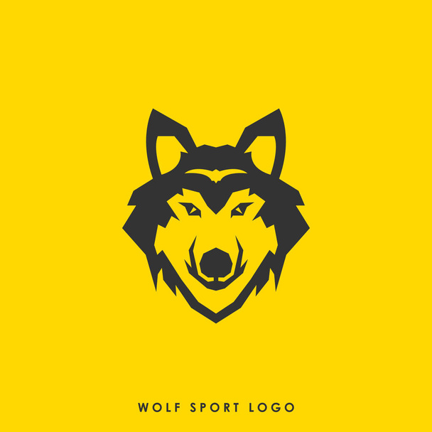 Una plantilla de diseño de logotipo deportivo, con un icono de cabeza de lobo simple - Vector, imagen