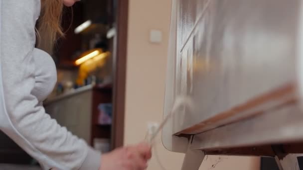 Woman Paint Cabinet Furniture - Footage, Video