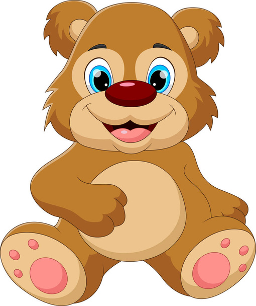 kreslené dítě medvěd sedí a usmívá se póza - Vektor, obrázek