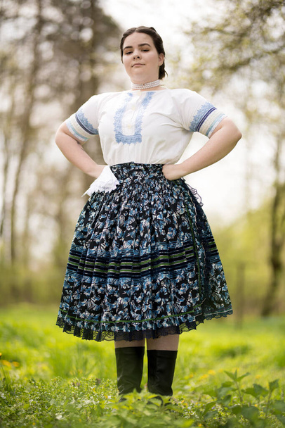 Beautiful Woman In Traditional Slovak Folklore Costume - Fotó, kép