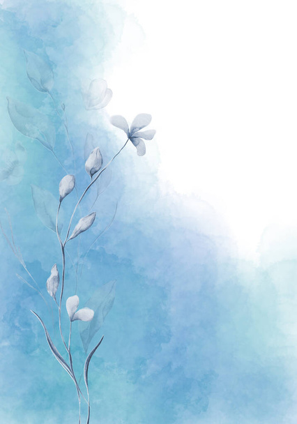 Hojas azules pálidas - pancarta de diseño botánico. marco de borde de acuarela pastel floral. - Foto, imagen
