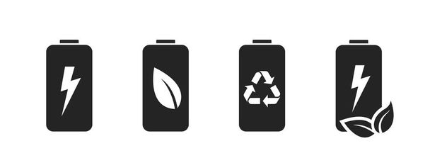 set icona della batteria eco-compatibile. energia verde e simbolo ambientale. immagine vettoriale isolata in stile piatto - Vettoriali, immagini