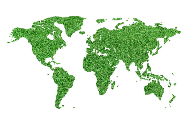 生態系世界地図白い背景に隔離された緑の草の形 - 写真・画像