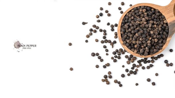 Černý pepř semena na bílém pozadí. Složky potravin, koření - Fotografie, Obrázek